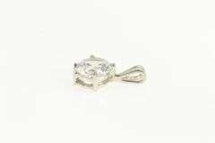 14K White Gold Round Solitaire Cubic Zirconia Classic Simple Pendant