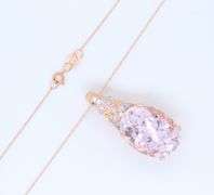 Stunning Rose Gold 15ct Rose De France Quartz and Diamond Pendant on Chain