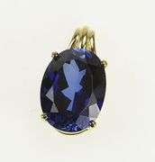 10K Yellow Gold Oval Syn. Sapphire Solitaire Vintage Statement Pendant