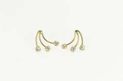 14K Yellow Gold Fanned CZ Curved Bar Vintage Stud Earrings