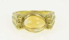 14K Yellow Gold Oval Citrine Cabochon Vintage Statement Ring