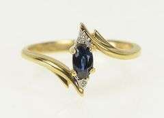 14K Yellow Gold Oval Sapphire Diamond Accent Vintage Bypass Ring