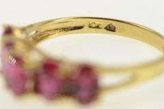 10K Yellow Gold Five Stone Oval Syn. Ruby Vintage Band Ring