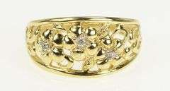 14K Yellow Gold Diamond Domed Flower Floral Statement Ring