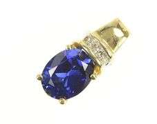 10K Yellow Gold Oval Syn. Sapphire Diamond Accent Classic Pendant