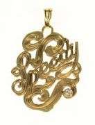 10K Yellow Gold Art Nouveau Speedy Diamond Accent Etched Pendant