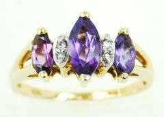 Vintage 10K Amethyst's & Diamonds Ring, 5.75
