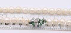 Pearl Necklace with Sterling Silver and Green Cubic Zirconia Clasp
