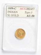 AU50 1859-C $1 Indian Princess Head Gold Dollar Piece - Type-3 ACG