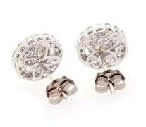 1.00ctw Baguette and Round Diamond Double Halo Stud Earrings in 14K