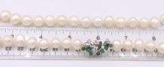 Pearl Necklace with Sterling Silver and Green Cubic Zirconia Clasp