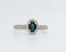 14kt Solid White Gold, Blue Sapphire, & Diamond Ring