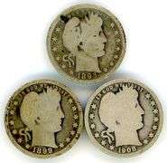 3 Different O-Mint Silver Barber Quarters