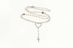 14K White Gold Heart Cross Drop Dangle Christian Chain Necklace