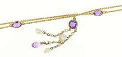 14K Yellow Gold Amethyst Pearl By The Yard Doubled Chain Necklace