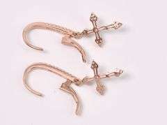 Rose Gold Toned CZ Cross Earrings In Sterling Silver