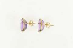 14K Yellow Gold Victorian Inspired Oval Amethyst Vintage Stud Earrings