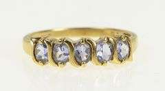 10K Yellow Gold Five Stone Tanzanite Wavy Statement Band Ring