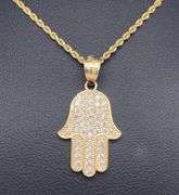 14K YELLOW GOLD SPARKLING HAMSA CHARM WITH CHAIN