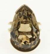 14K Yellow Gold Pear Smoky Quartz Retro Vintage Large Cocktail Ring