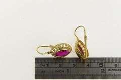 14K Yellow Gold Marquise Syn. Ruby Ornate Filigree Dangle Earrings
