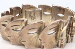Vintage Sterling Silver Signed Face Link Bracelet