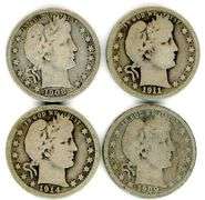 4 Different Barber Silver Quarters