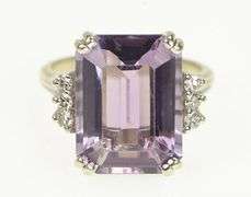 14K White Gold Emerald Cut Amethyst Diamond Accent Cocktail Ring