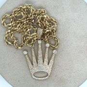 14K YELLOW GOLD SPARKLING CROWN NECKLACE