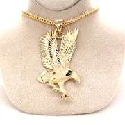 14K YELLOW GOLD DIAMOND CUT EAGLE CHARM WITH CHAIN