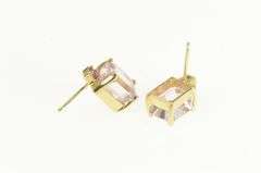 14K Yellow Gold Emerald Cut Pink Topaz Vintage Stud Earrings