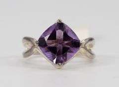 Sterling Silver Natural Amethyst Gemstone Ring Size 6