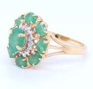 Pleasing Yellow Gold Emerald and Emerald Halo with Diamond Halo Ring