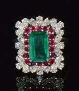 18KT SOLID WHITE GOLD, EMERALD, RUBY, AND DIAMOND RING!