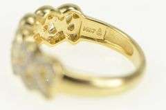 14K Yellow Gold Pave Diamond Ribbon Loop Pattern Band Ring