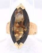 Attractive Yellow Gold 7ct Retro MArquoise Smokey Quarzt Ring