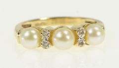 10K Yellow Gold Pearl Diamond Accent Vintage Statement Ring