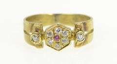 14K Yellow Gold Art Deco Diamond Ruby Ornate Statement Ring