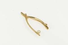 14K Yellow Gold Ornate Vintage Pearl Wish Bone Lucky Pin/Brooch