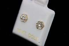10k Yellow Gold Round White CZ Stud Flower Earrings