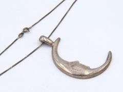 Vintage 25 Sterling Silver Half Moon Pendant on Box Chain Necklace