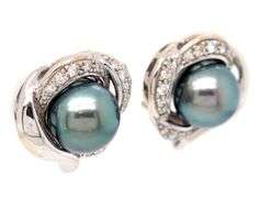 Na Hoku 9.0MM Tahitian Pearl and 0.20ctw Diamond Earrings in 14K White Gold
