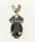 14K White Gold Sapphire Diamond Accent Classic Vintage Charm/Pendant