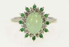 14K White Gold 2.80 Ctw Syn. Star Sapphire Diamond Emerald Ring