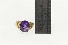 14K Yellow Gold Oval Amethyst Ornate Vintage Heart Pattern Ring