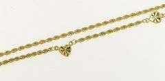 14K Yellow Gold 2.3mm Rope Link Heart Love Chain Vintage Necklace