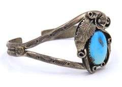 Vintage 25 Sterling Silver Signed Turquoise Cuff Bangle
