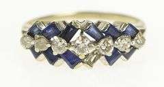 14K White Gold Diamond Baguette Sapphire Statement Band Ring