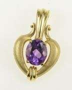 14K Yellow Gold Ornate Amethyst Heart Articulated Statement Pendant