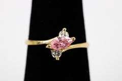 14k Yellow Gold Sideways Marquise Pink CZ Ring Size 7.5